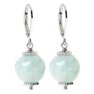 Sterling Silver Light Green Jade Drop Leverback Earrings